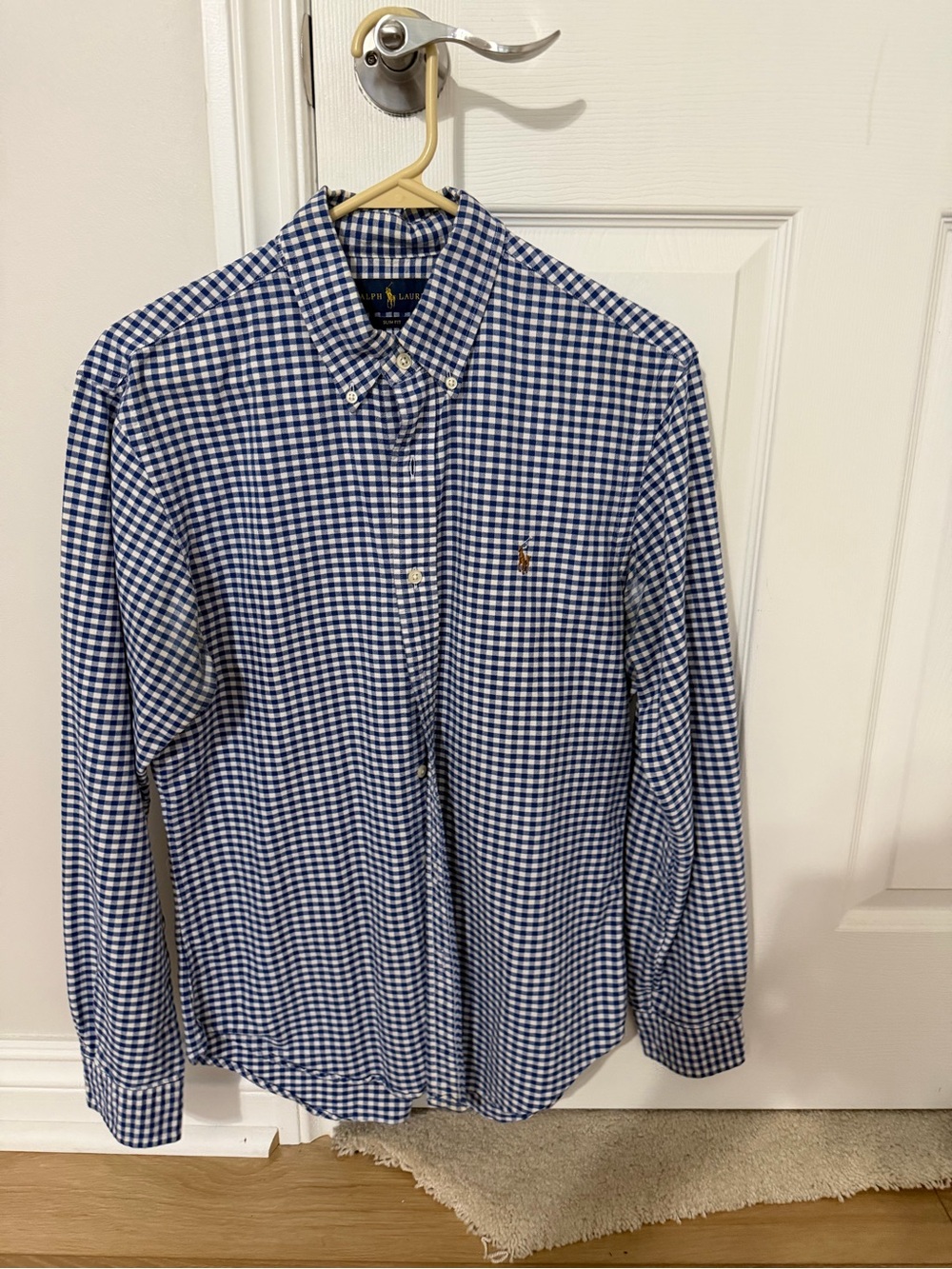 Ralph Lauren Men's Blue and White Gingham Button-Down Shirt